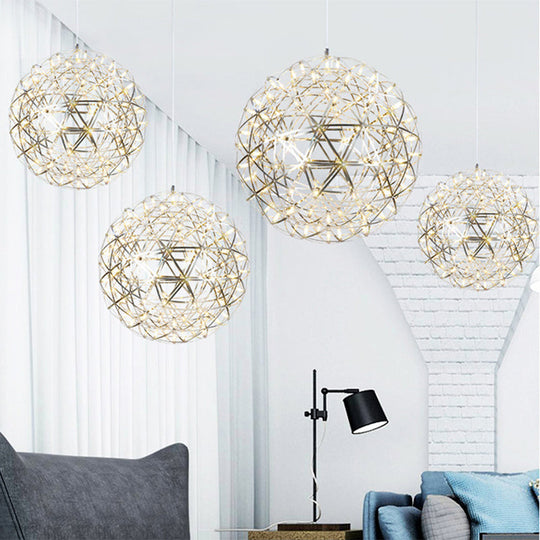 Modernist Stainless Steel Firework Chandelier With Led Orb Shade - 8/12 W Chrome / 8 Warm