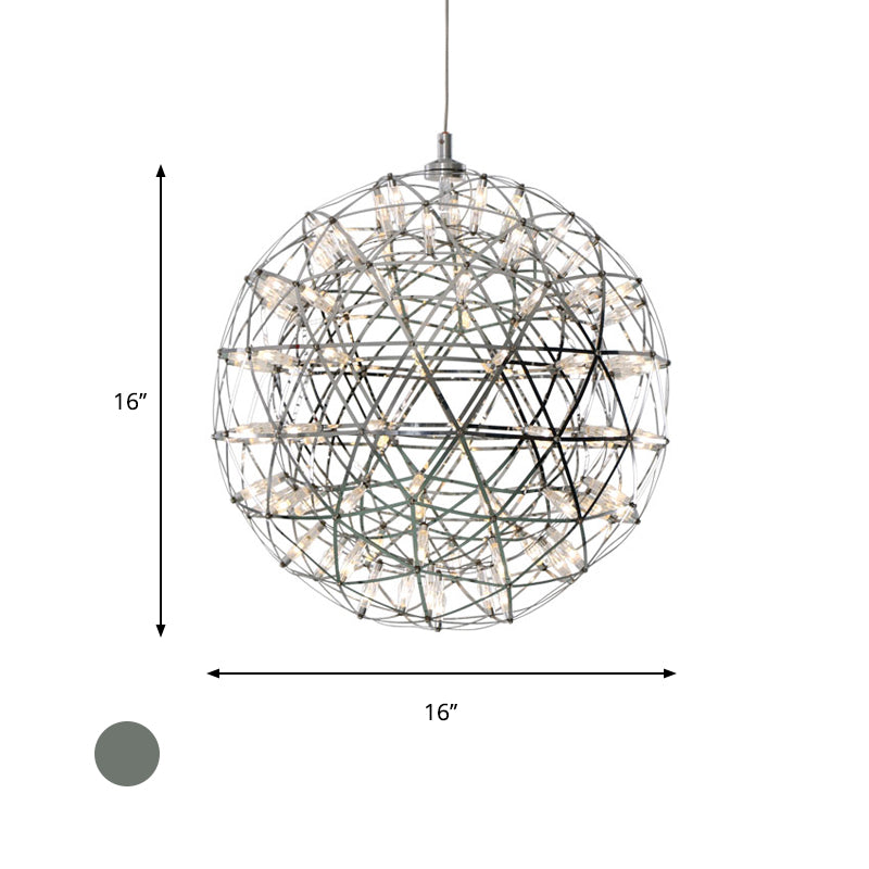 Modernist Stainless Steel Firework Chandelier With Led Orb Shade - 8/12 W Chrome