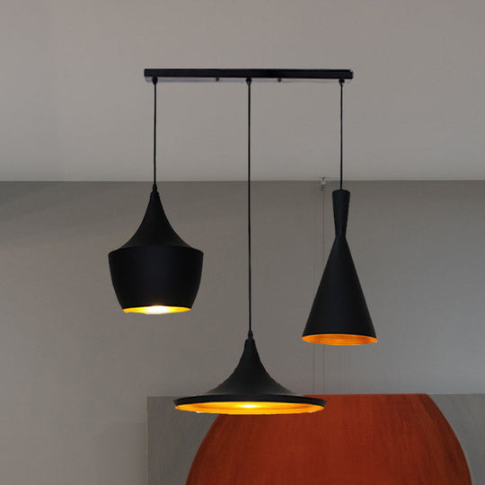 Industrial Metal Pendant Light with Cone/Saucer/Urn Design - Black/White/Gold Finish and Linear/Round Canopy