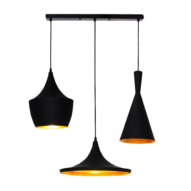 Industrial Metal Pendant Light with Cone/Saucer/Urn Design - Black/White/Gold Finish and Linear/Round Canopy