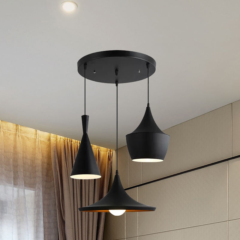 Industrial Metal Pendant Light with Cone/Saucer/Urn Design - Black/White/Gold Finish and Linear/Round Canopy