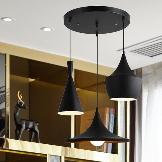 Industrial Metal Pendant Light with Cone/Saucer/Urn Design - Black/White/Gold Finish and Linear/Round Canopy