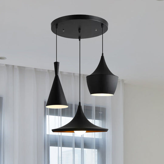 Industrial Metal Pendant Light with Cone/Saucer/Urn Design - Black/White/Gold Finish and Linear/Round Canopy