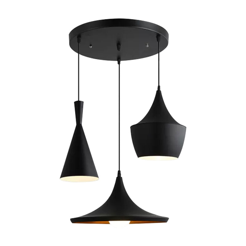 Industrial Metal Pendant Light with Cone/Saucer/Urn Design - Black/White/Gold Finish and Linear/Round Canopy