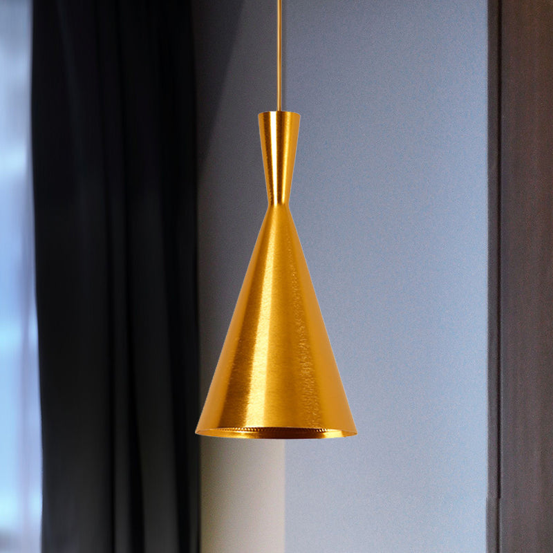 Industrial Pendant Light With Metal Cone Saucer And Urn Design - Black/White/Gold Finish Hanging