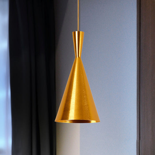 Industrial Pendant Light With Metal Cone Saucer And Urn Design - Black/White/Gold Finish Hanging