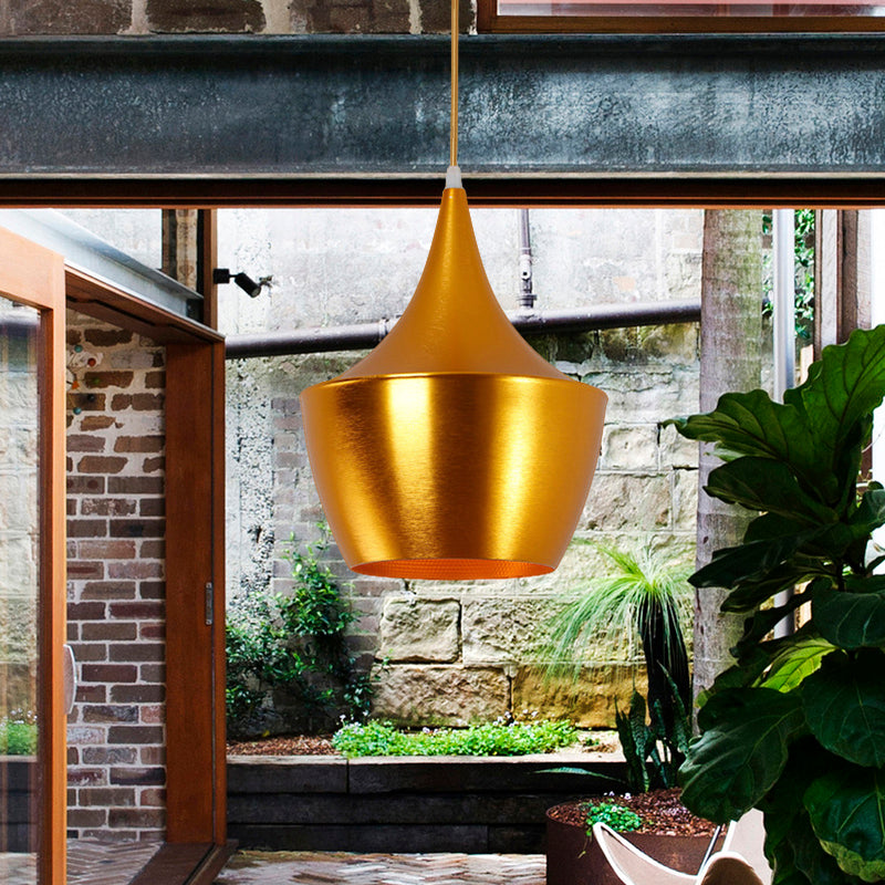 Industrial Metal Pendant Light with Cone/Saucer/Urn Design - Black/White/Gold Finish and Linear/Round Canopy