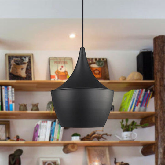 Industrial Metal Pendant Light with Cone/Saucer/Urn Design - Black/White/Gold Finish and Linear/Round Canopy