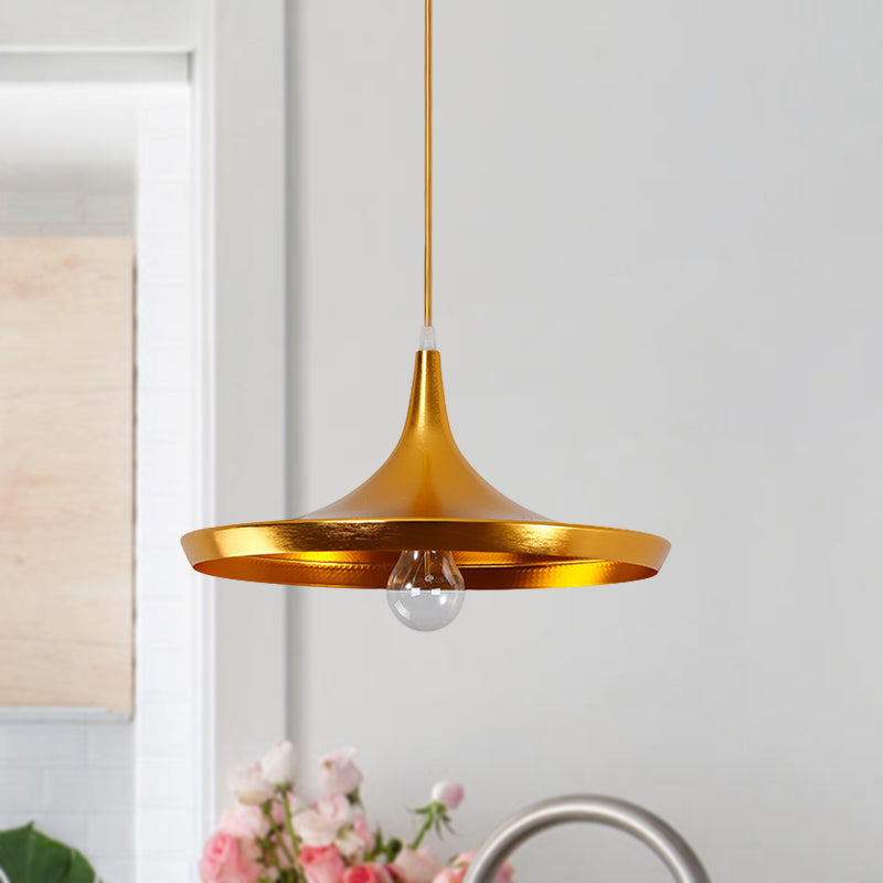 Industrial Pendant Light With Metal Cone Saucer And Urn Design - Black/White/Gold Finish Hanging