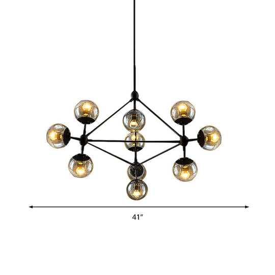 10-Light Sphere Chandelier In Vintage Amber Glass - Stylish Ceiling Lamp For Living Room