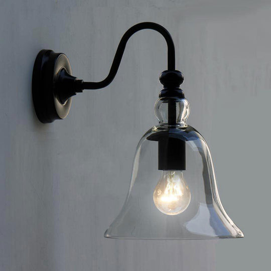 Modern Glass Bell Wall Sconce With Clear 1-Light & Gooseneck Arm