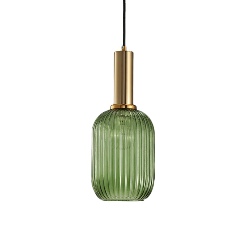 Chloe - Modernist 1 Light Grey/Green/Amber Ribbed Glass Ceiling Pendant Lamp