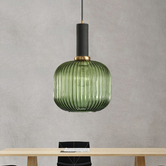 Chloe - Modernist 1 Light Grey/Green/Amber Ribbed Glass Ceiling Pendant Lamp