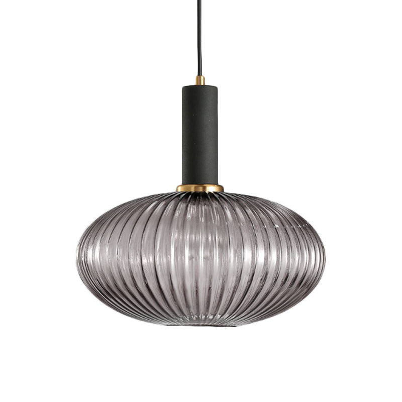 Chloe - Modernist 1 Light Grey/Green/Amber Ribbed Glass Ceiling Pendant Lamp