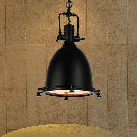 Industrial Domed Pendant Lamp - 1-Light Metal Ceiling Light Fixture for Bars - Black/Silver/Rust with Hanging Chain