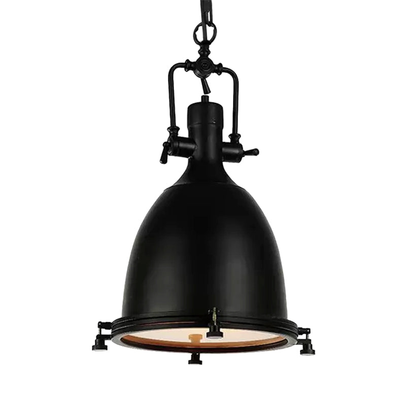 Industrial Domed Pendant Lamp - 1-Light Metal Ceiling Light Fixture for Bars - Black/Silver/Rust with Hanging Chain