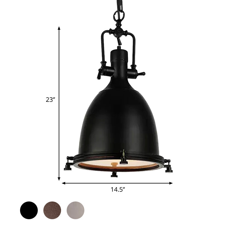 Industrial Domed Pendant Lamp - 1-Light Metal Ceiling Light Fixture for Bars - Black/Silver/Rust with Hanging Chain