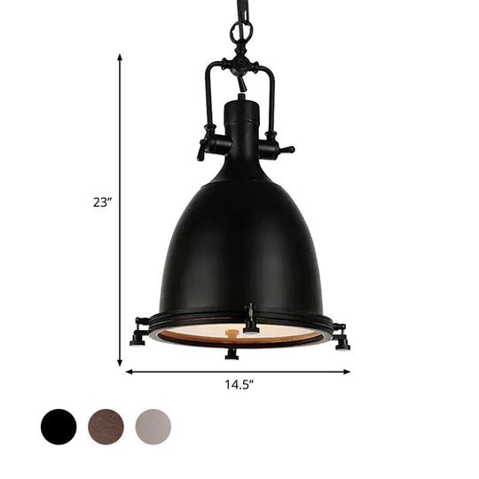 Industrial Domed Pendant Lamp - 1-Light Metal Ceiling Light Fixture for Bars - Black/Silver/Rust with Hanging Chain