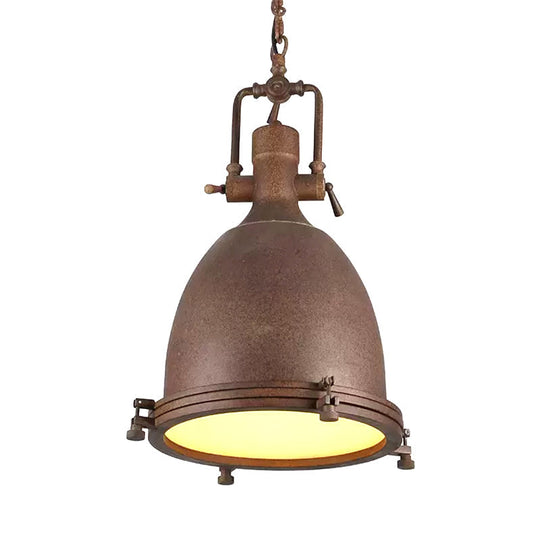 Industrial Domed Pendant Lamp - 1-Light Metal Ceiling Light Fixture for Bars - Black/Silver/Rust with Hanging Chain