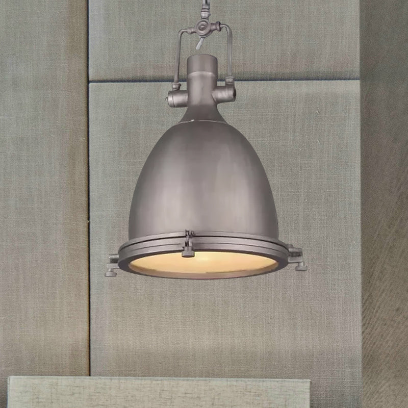 Industrial Domed Pendant Lamp - 1 Light Metal Ceiling Fixture In Black/Silver/Rust With Hanging