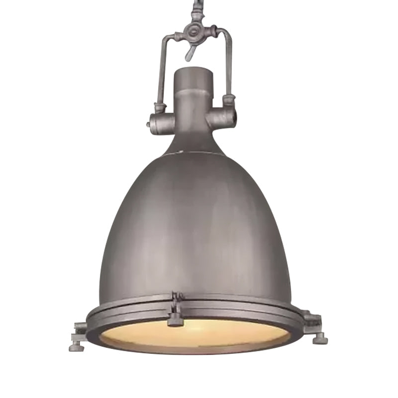 Industrial Domed Pendant Lamp - 1-Light Metal Ceiling Light Fixture for Bars - Black/Silver/Rust with Hanging Chain