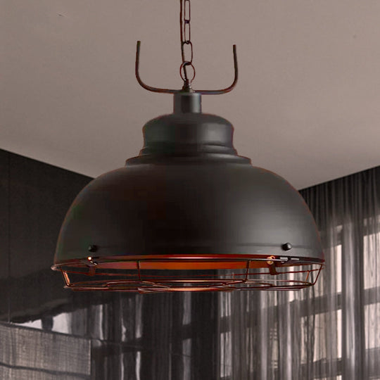 12"/14"/16" Vintage Style Pendant Light with Handle/Dome Shade - Metallic Dining Room Hanging Lamp in Black/Rust