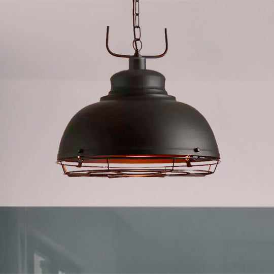 12"/14"/16" Vintage Style Pendant Light with Handle/Dome Shade - Metallic Dining Room Hanging Lamp in Black/Rust