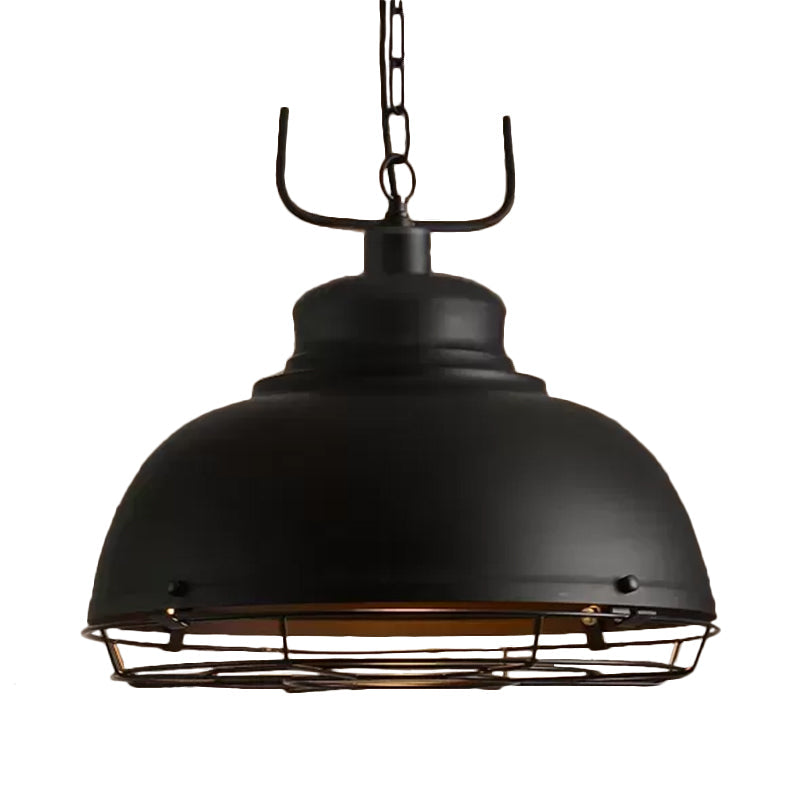 12"/14"/16" Vintage Style Pendant Light with Handle/Dome Shade - Metallic Dining Room Hanging Lamp in Black/Rust