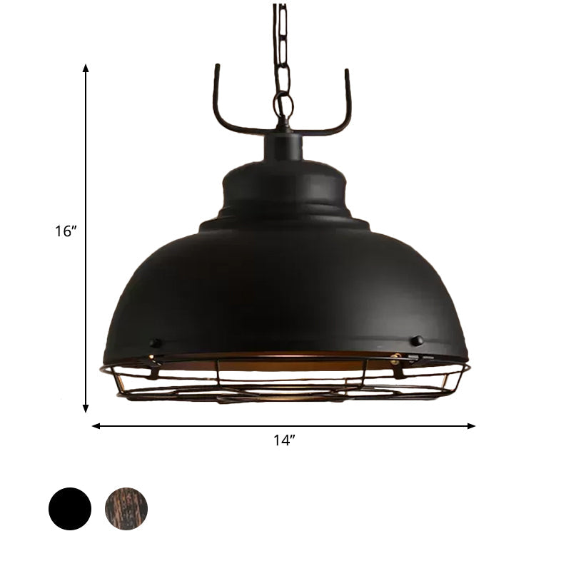 12"/14"/16" Vintage Style Pendant Light with Handle/Dome Shade - Metallic Dining Room Hanging Lamp in Black/Rust