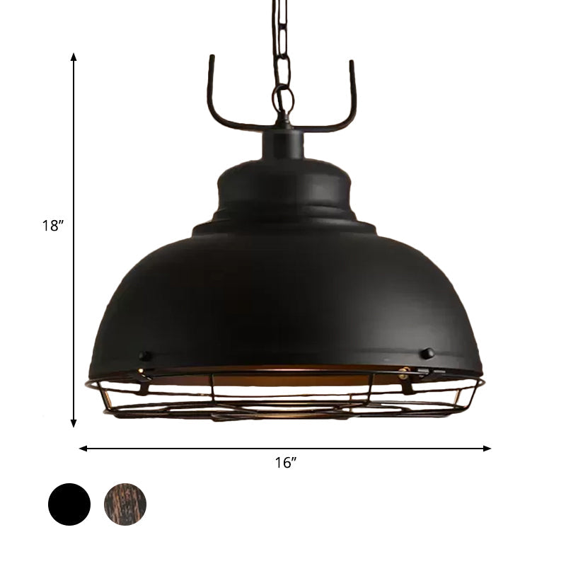 12"/14"/16" Vintage Style Pendant Light with Handle/Dome Shade - Metallic Dining Room Hanging Lamp in Black/Rust