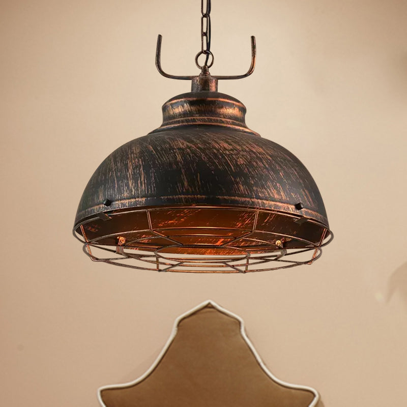 12"/14"/16" Vintage Style Pendant Light with Handle/Dome Shade - Metallic Dining Room Hanging Lamp in Black/Rust