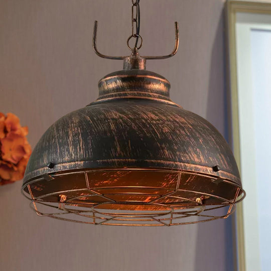 12"/14"/16" Vintage Style Pendant Light with Handle/Dome Shade - Metallic Dining Room Hanging Lamp in Black/Rust