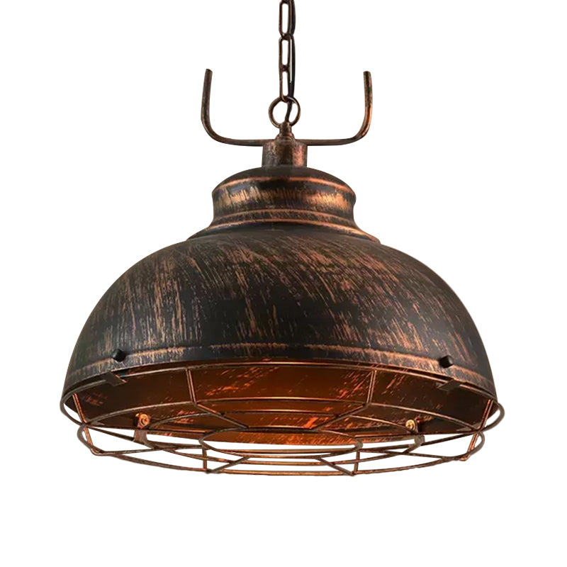 12"/14"/16" Vintage Style Pendant Light with Handle/Dome Shade - Metallic Dining Room Hanging Lamp in Black/Rust