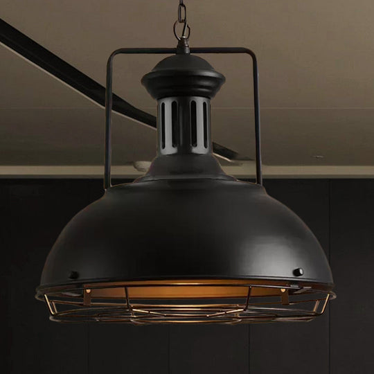 12"/14"/16" Vintage Style Pendant Light with Handle/Dome Shade - Metallic Dining Room Hanging Lamp in Black/Rust