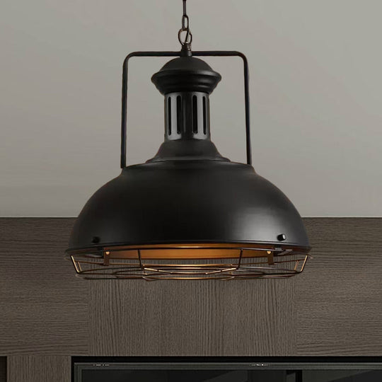 12"/14"/16" Vintage Style Pendant Light with Handle/Dome Shade - Metallic Dining Room Hanging Lamp in Black/Rust