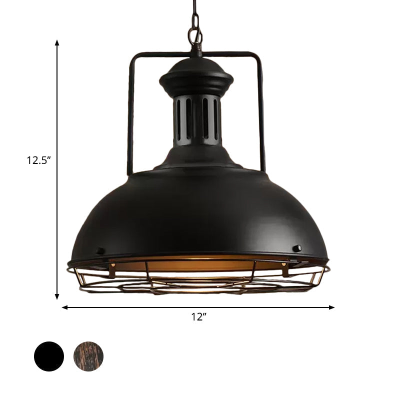 12"/14"/16" Vintage Style Pendant Light with Handle/Dome Shade - Metallic Dining Room Hanging Lamp in Black/Rust