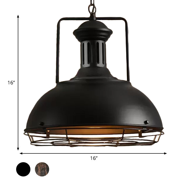 12"/14"/16" Vintage Style Pendant Light with Handle/Dome Shade - Metallic Dining Room Hanging Lamp in Black/Rust