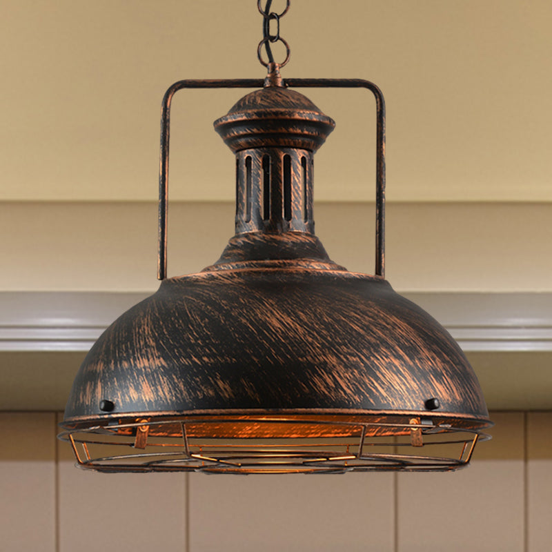 12"/14"/16" Vintage Style Pendant Light with Handle/Dome Shade - Metallic Dining Room Hanging Lamp in Black/Rust