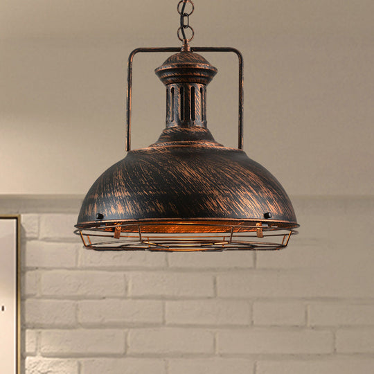 12"/14"/16" Vintage Style Pendant Light with Handle/Dome Shade - Metallic Dining Room Hanging Lamp in Black/Rust