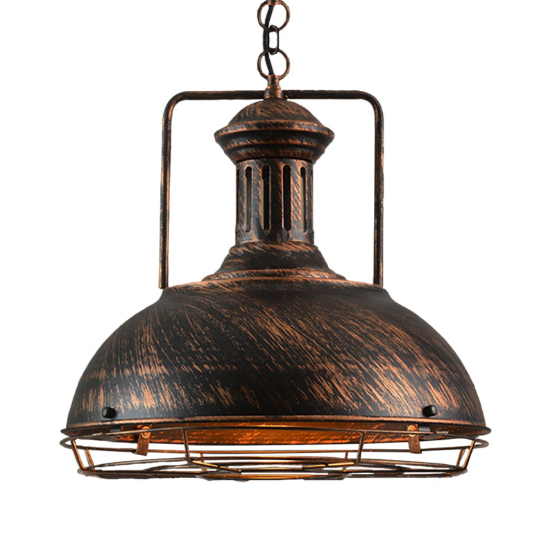 12"/14"/16" Vintage Style Pendant Light with Handle/Dome Shade - Metallic Dining Room Hanging Lamp in Black/Rust