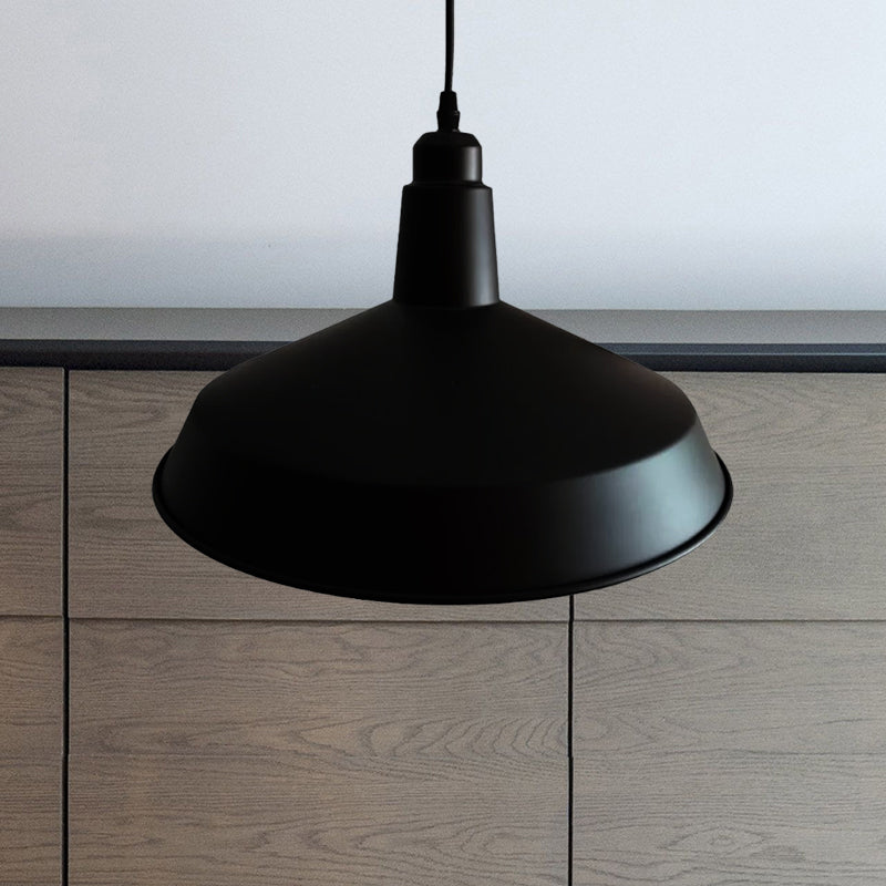 Retro Style Black Finish Barn Pendant Light With Adjustable Cord - 1 Metallic Hanging Fixture