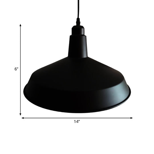 Retro Style Black Finish Barn Pendant Light With Adjustable Cord - 1 Metallic Hanging Fixture