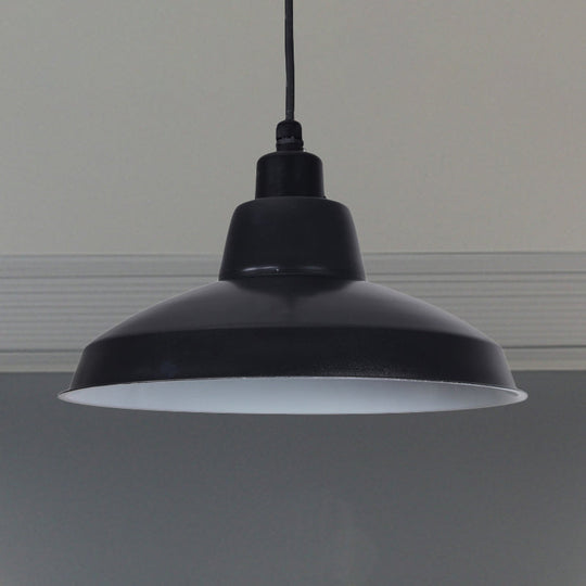 Retro Polished Black/White Bowl Pendant Light – Stylish 1-Head Indoor Ceiling Fixture