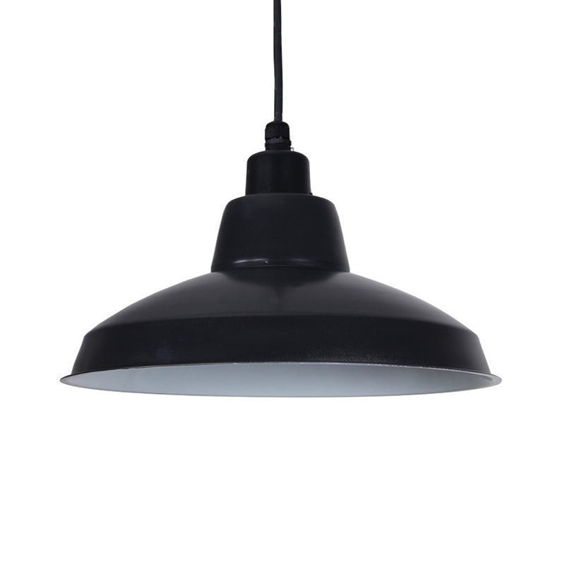 Retro Metallic Bowl Pendant Light - Polished Black/White Stylish Indoor Ceiling Fixture With Hanging