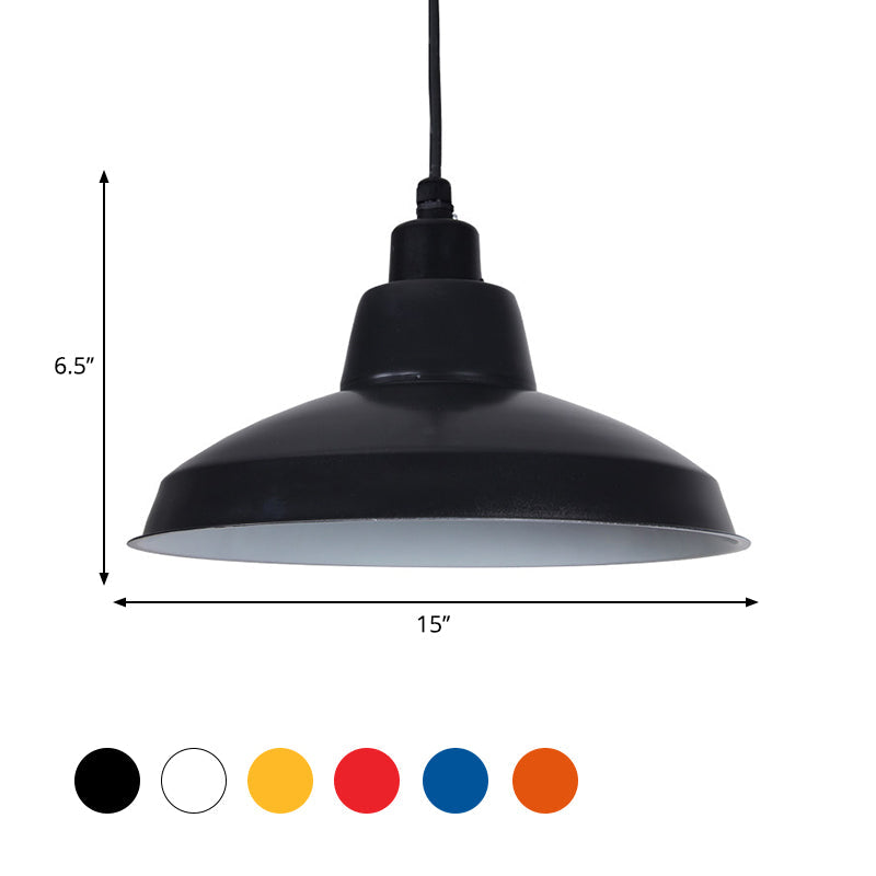 Retro Polished Black/White Bowl Pendant Light – Stylish 1-Head Indoor Ceiling Fixture