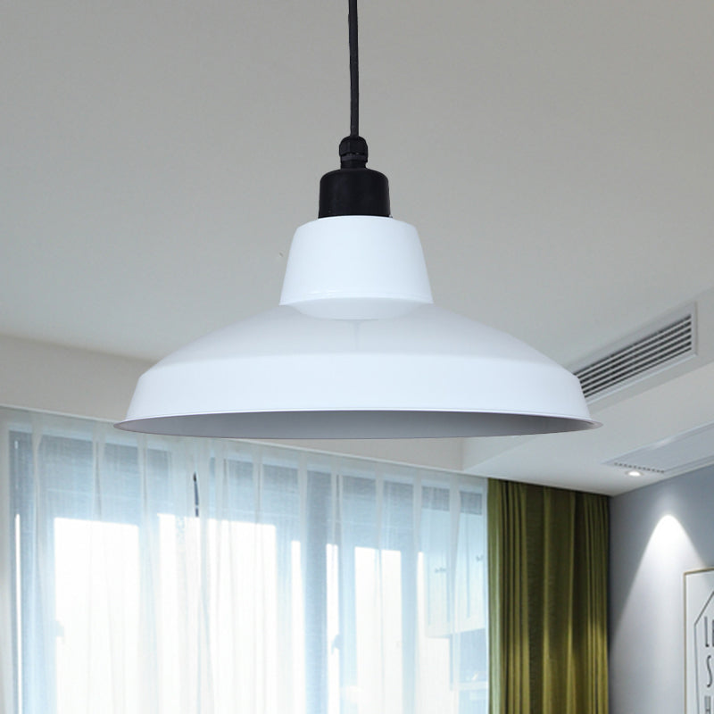 Retro Metallic Bowl Pendant Light - Polished Black/White Stylish Indoor Ceiling Fixture With Hanging