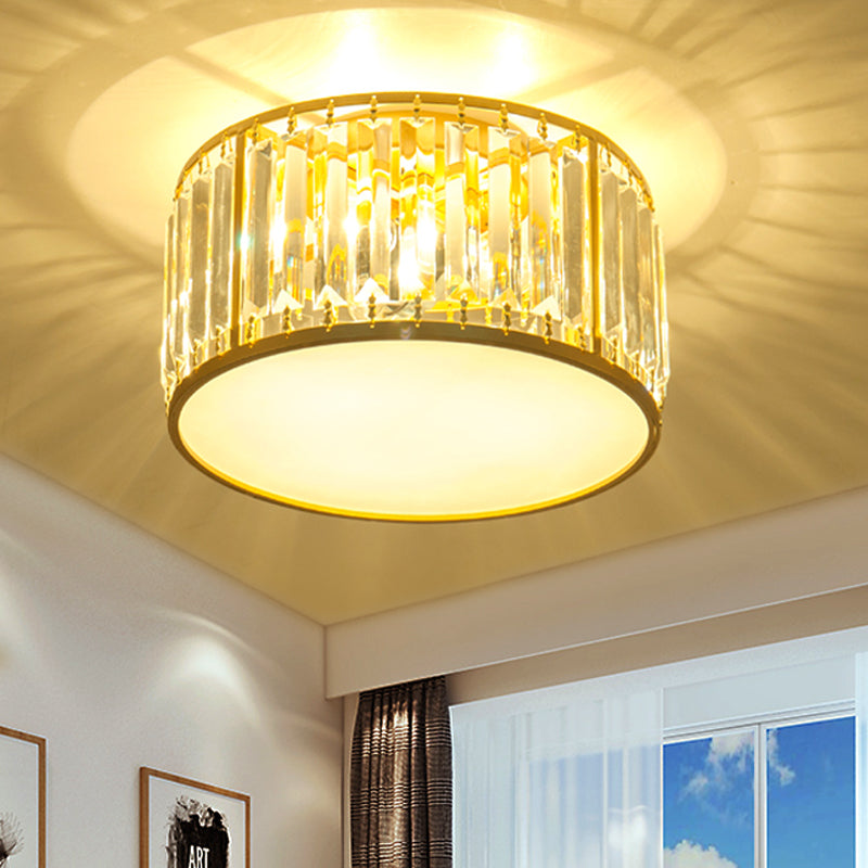 Crystal Flush Mount Lighting With Drum Shade - Gold 3/4/5 Lights 12.5/16.5/20.5 Wide / 12.5