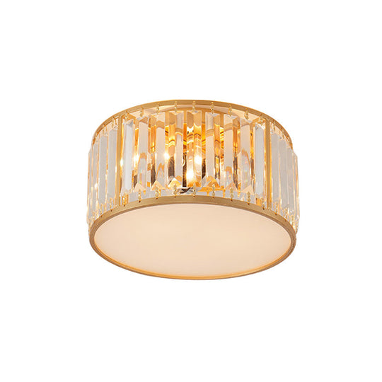 Crystal Flush Mount Lighting With Drum Shade - Gold 3/4/5 Lights 12.5/16.5/20.5 Wide