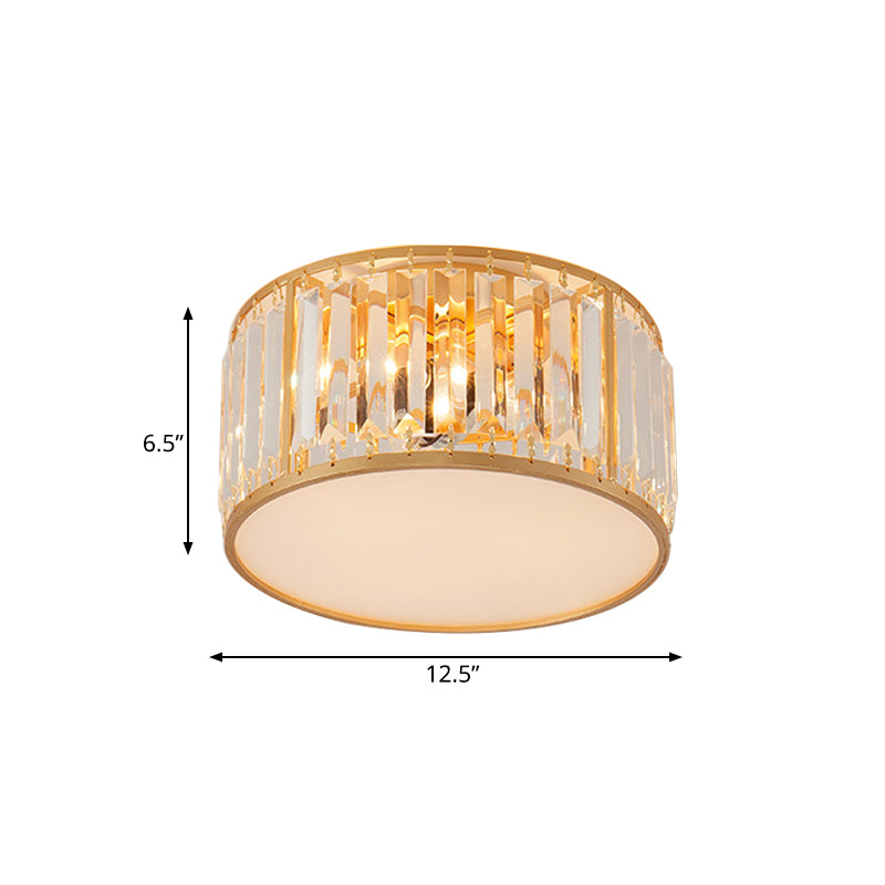 Crystal Flush Mount Lighting With Drum Shade - Gold 3/4/5 Lights 12.5/16.5/20.5 Wide