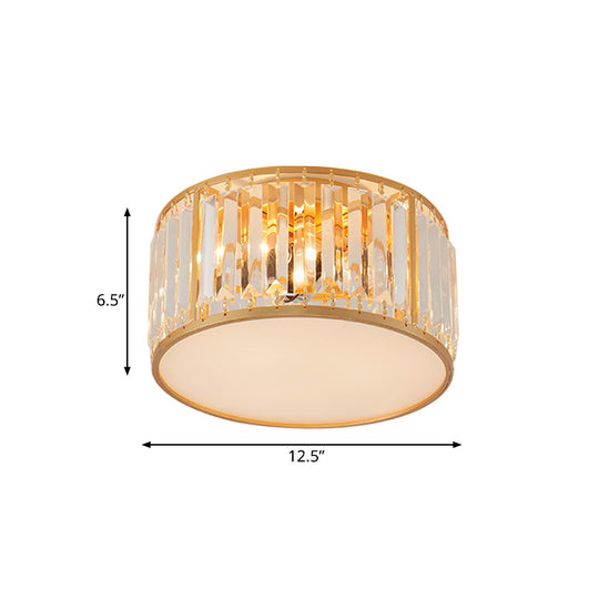 Crystal Flush Mount Lighting With Drum Shade - Gold 3/4/5 Lights 12.5/16.5/20.5 Wide